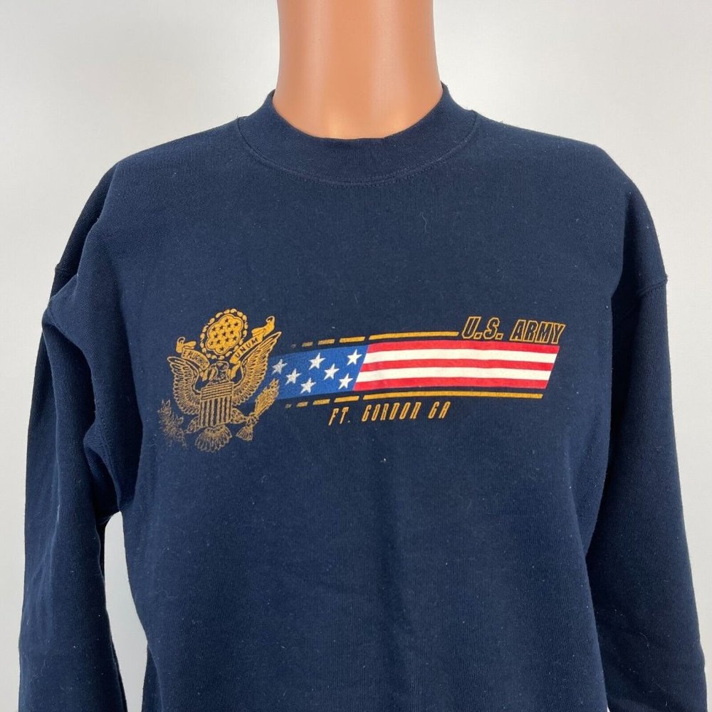 United States Army Fort Gordon Georgia Crewneck Sweatshirt Vtg MJ Soffe Blue M - Picture 1 of 4